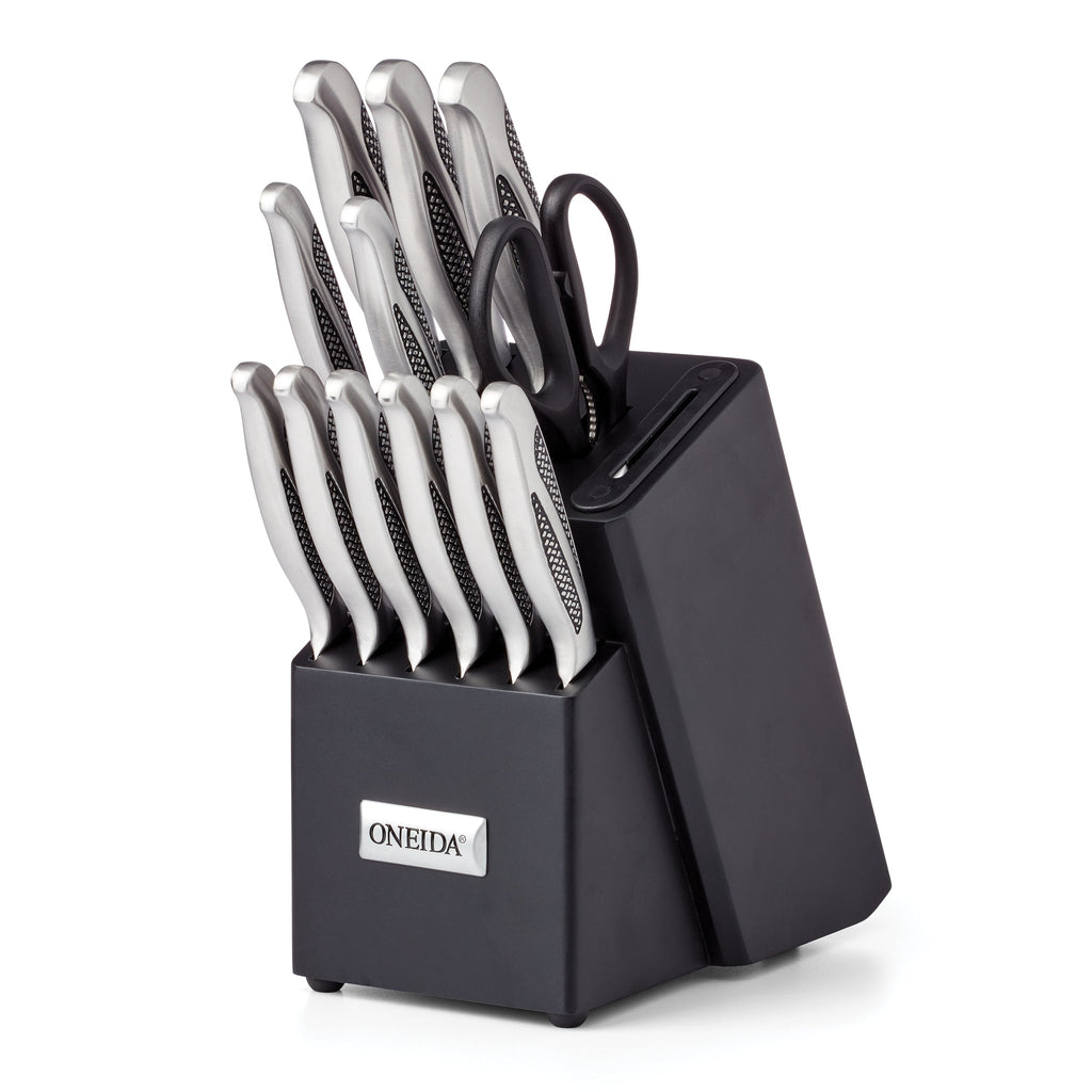 Oneida Crosshatch 14-Piece Cutlery Block Set, stainless steel/wood