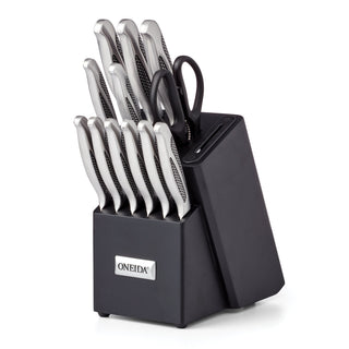 Oneida Crosshatch 14-Piece Cutlery Block Set, stainless steel/wood