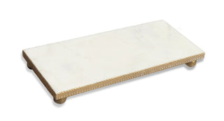 White Marble Oblong Tray with Gold Beaded Edge – 14