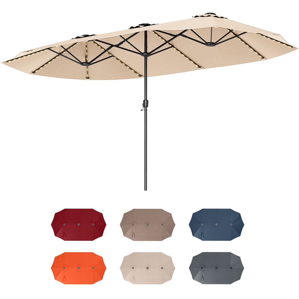 15.5-Foot Double-Sided Patio Umbrella with 144 Solar LED Lights