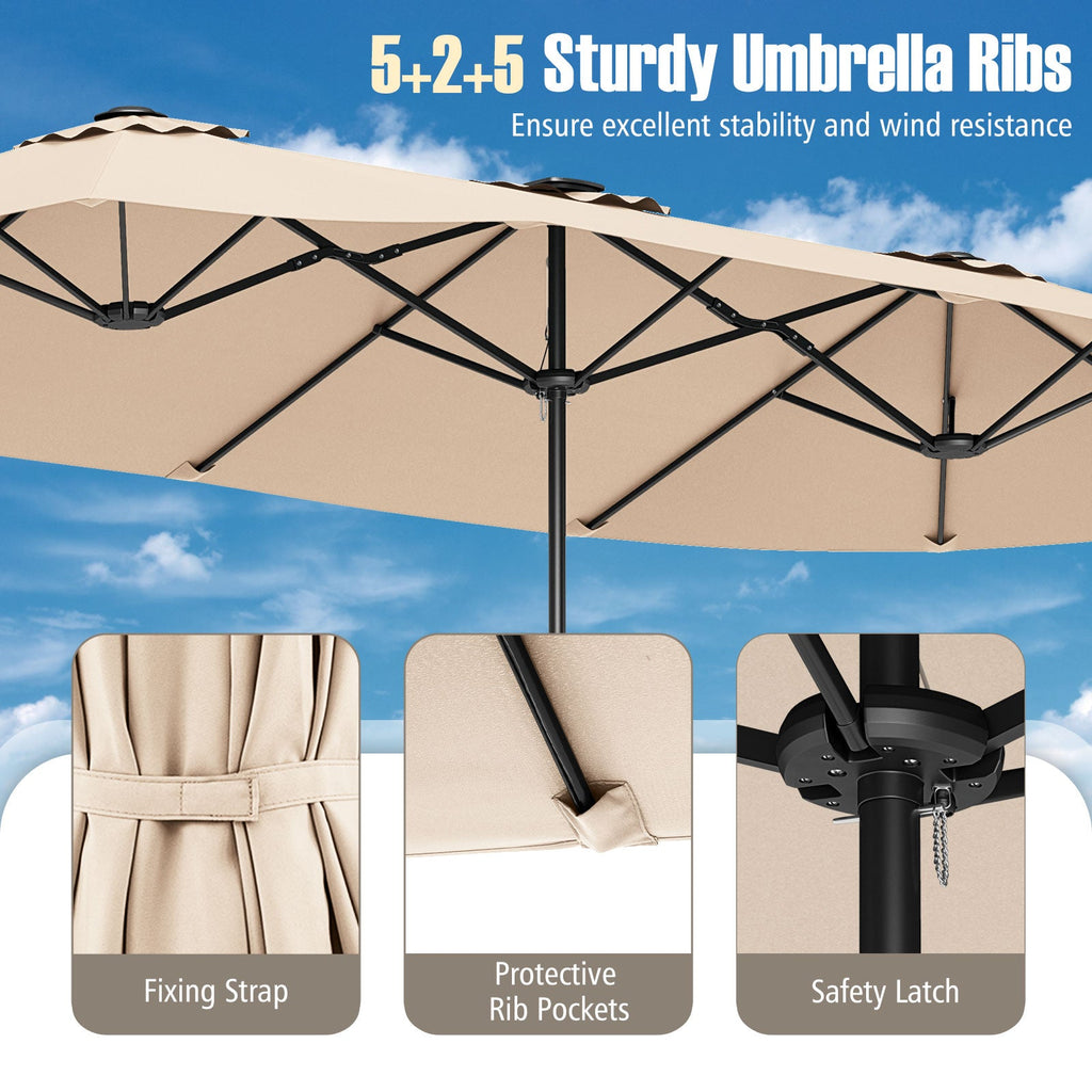 15.5-Foot Double-Sided Patio Umbrella with 144 Solar LED Lights