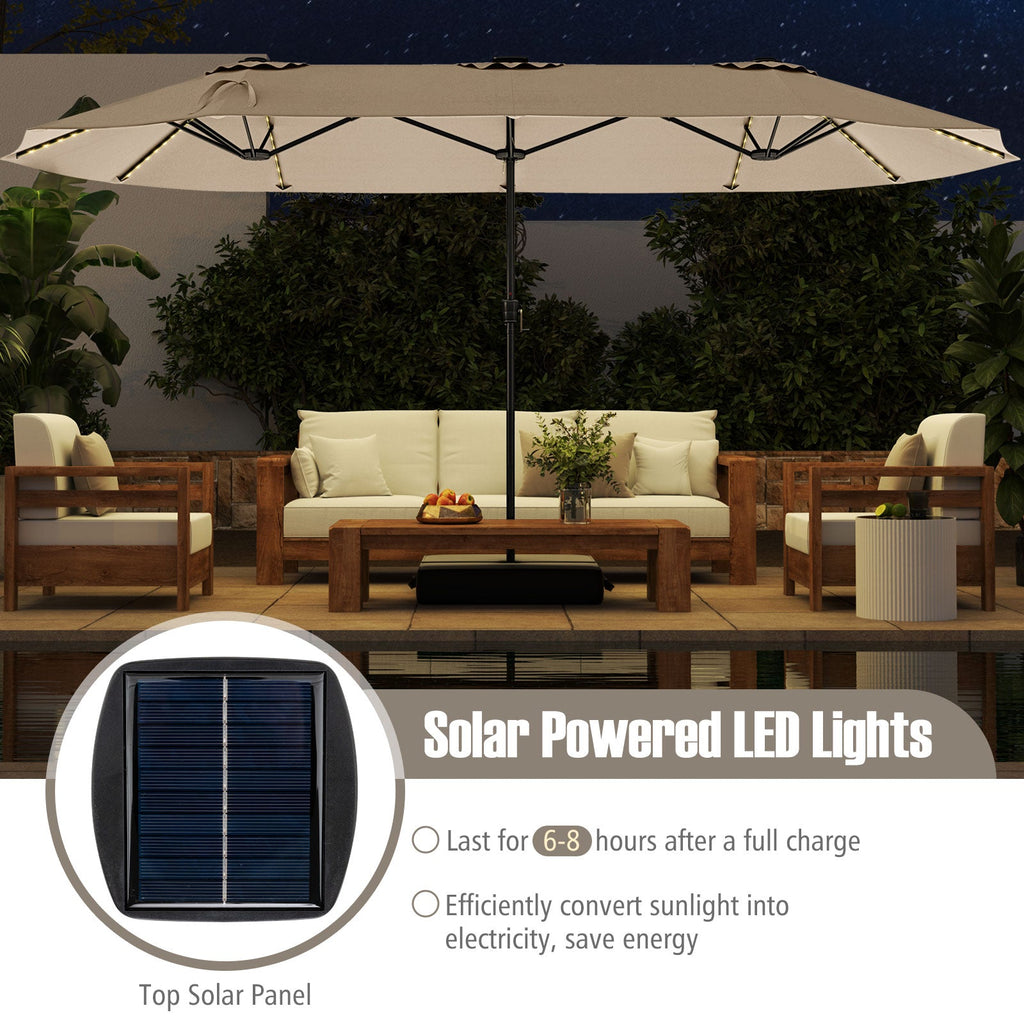 15.5-Foot Double-Sided Patio Umbrella with 144 Solar LED Lights