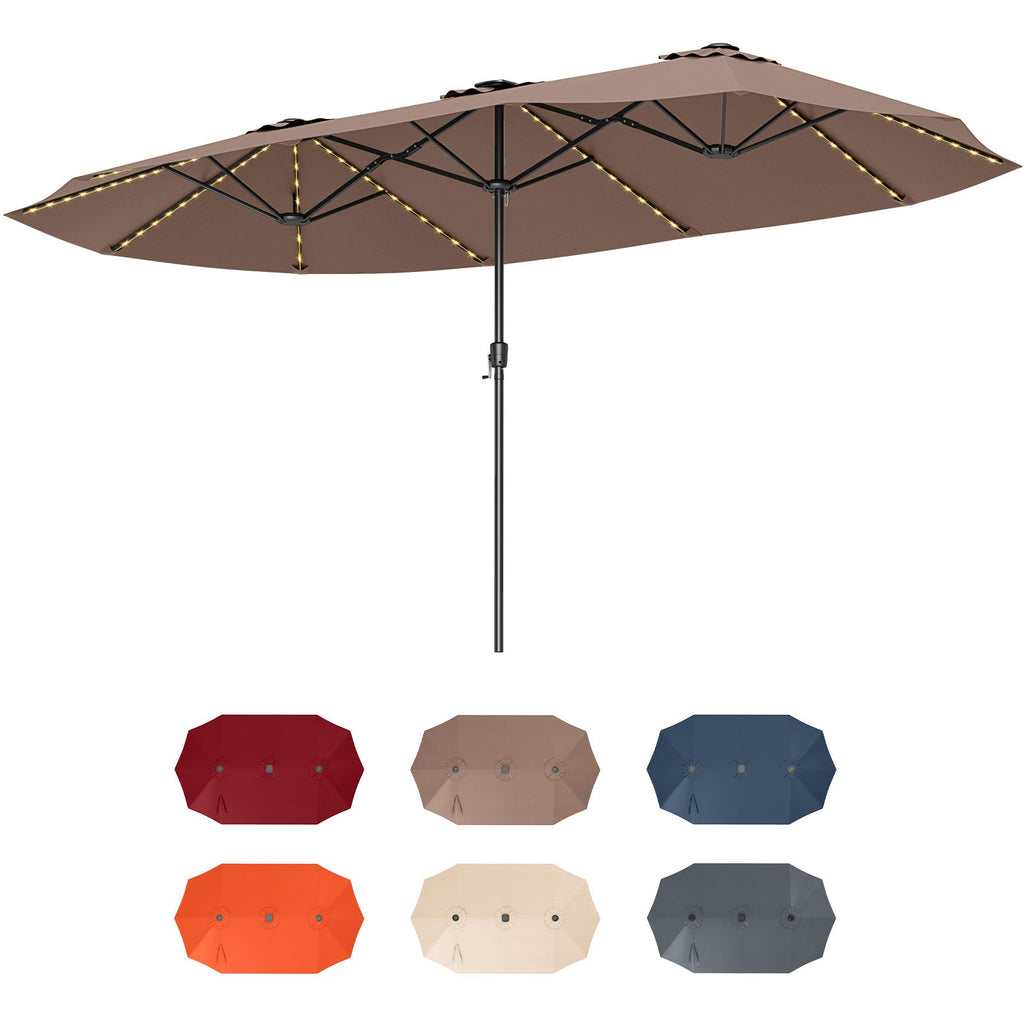 15.5-Foot Double-Sided Patio Umbrella with 144 Solar LED Lights