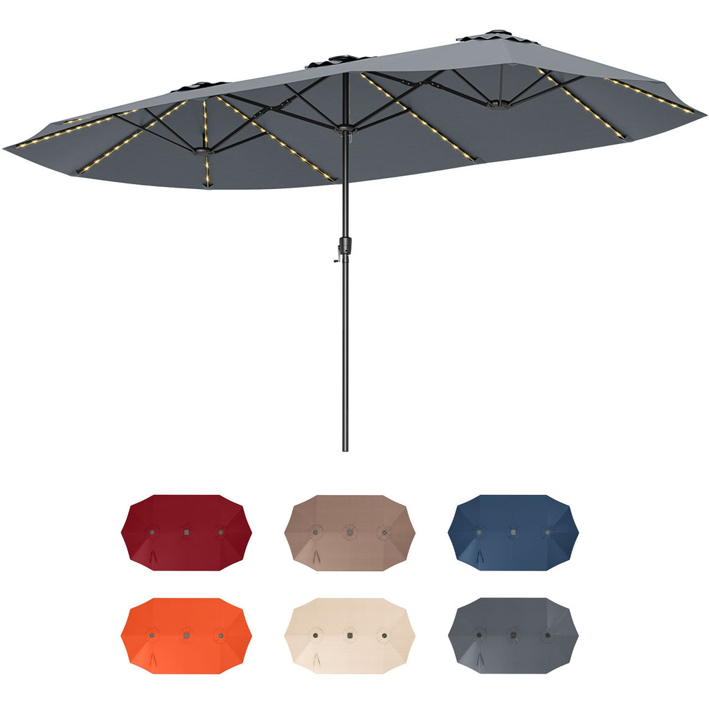 15.5-Foot Double-Sided Patio Umbrella with 144 Solar LED Lights