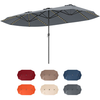 15.5-Foot Double-Sided Patio Umbrella with 144 Solar LED Lights