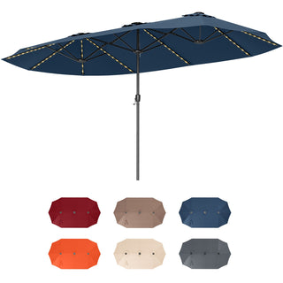 15.5-Foot Double-Sided Patio Umbrella with 144 Solar LED Lights