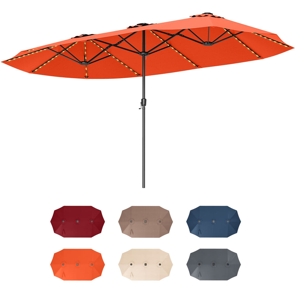 15.5-Foot Double-Sided Patio Umbrella with 144 Solar LED Lights