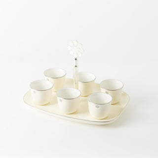 Mirral - Arabic Coffee Cups With Holder - White & Silver
