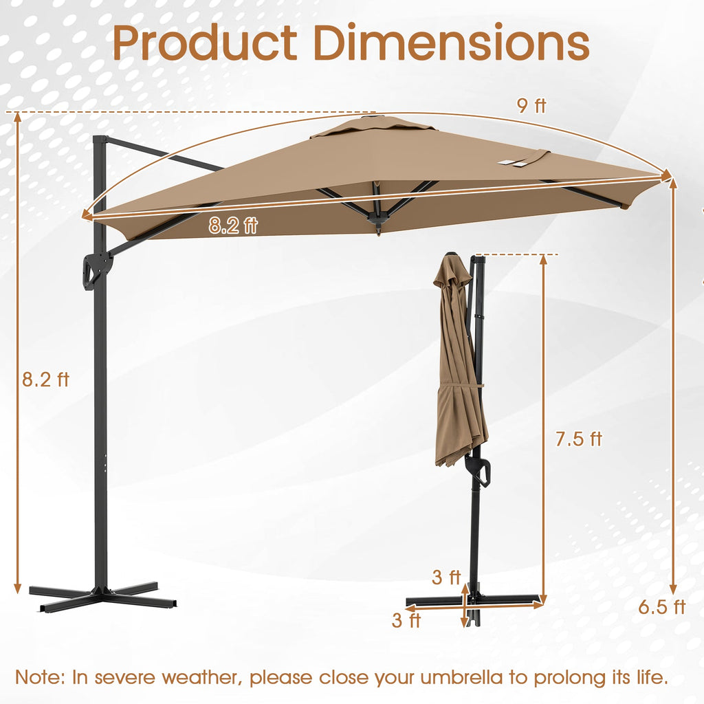 9-Foot Cantilever Patio Umbrella with Vented Sun-Protective Canopy