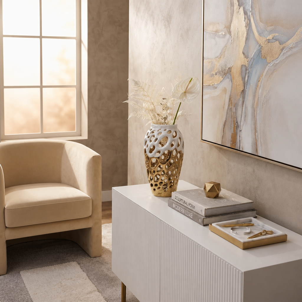 Gold and White Design Vase