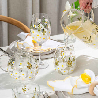 Hand-Painted Daisy Glass Pitcher – 62 oz