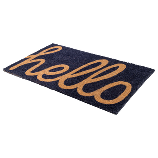Cursive Hello Dark Blue Natural Coir Doormat