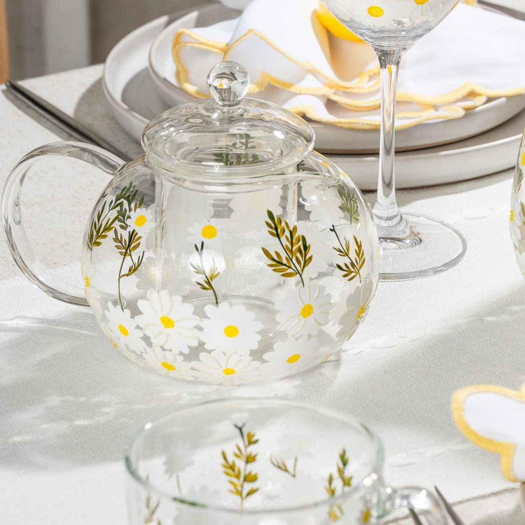 Hand-Painted Daisy Glass Teapot