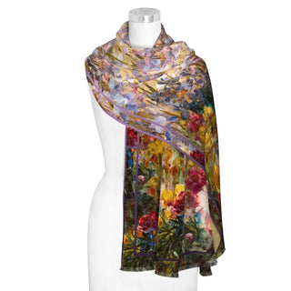 Tiffany Peonies & Iris Silk Blend Shawl – Lightweight Dressy Wrap for Women
