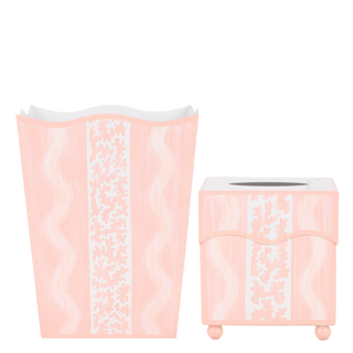 Pink Ikat Wastepaper Basket & Tissue | Chic Decorative Bath Set