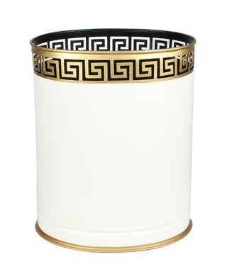 Ivory Greek Key Wastepaper Basket & Tissue Holder | Elegant Bathroom Décor
