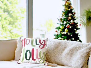 Holly Jolly Embroidered Christmas Pillow – Holiday Collection