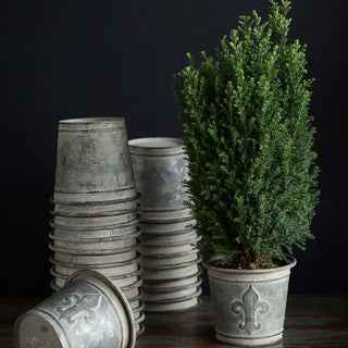 Zinc-Finish Metal Fleur-de-Lis Flowerpot