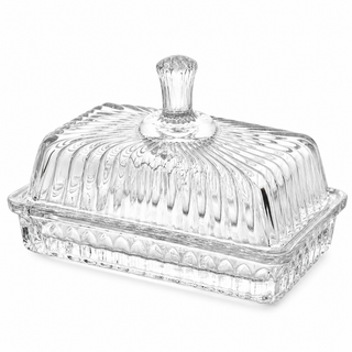 Vintage Ribbed Glass Butter Dish with Fluted Lid – Classic Butter Keeper