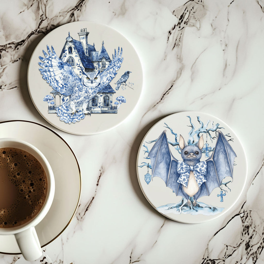 Blue & White Chinoiserie Halloween Coasters – Set of 8 Designs