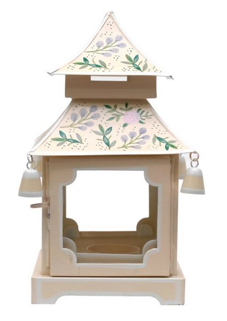 Pale Pink & Green Floral Pagoda Lantern | Chinoiserie Accent