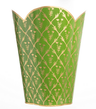 Moss Green & Gold Tulip Wastepaper Basket & Tissue | Elegant Bath Décor