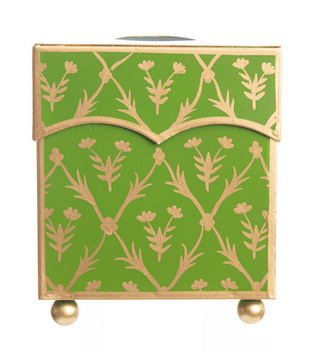Moss Green & Gold Tulip Wastepaper Basket & Tissue | Elegant Bath Décor