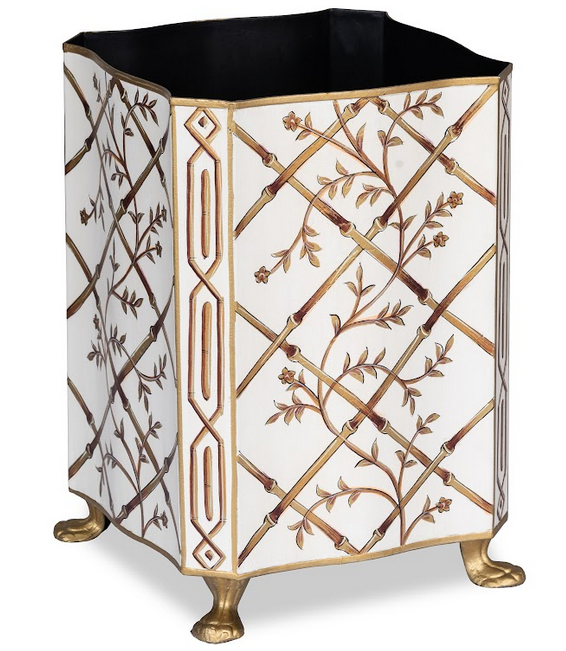 Ivory Bamboo & Floral Tissue Holder & Wastepaper Basket | Elegant Bath Décor