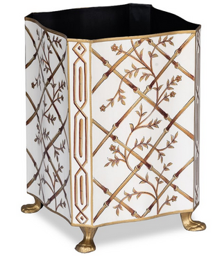 Ivory Bamboo & Floral Tissue Holder & Wastepaper Basket | Elegant Bath Décor