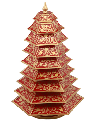 Red & Gold Floral Chinoiserie Tree | Elegant Asian-Inspired Accent