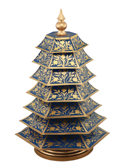 Navy & Gold Floral Chinoiserie Tree | Elegant Asian-Inspired Accent