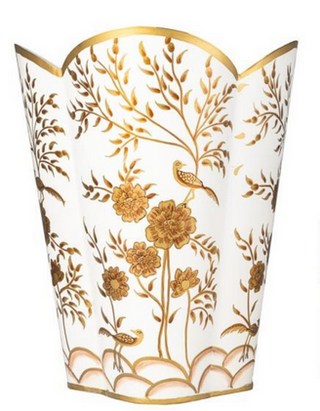 Ivory & Gold Pheasant Wastepaper Basket & Tissue (3 Options) | Elegant Bath Décor