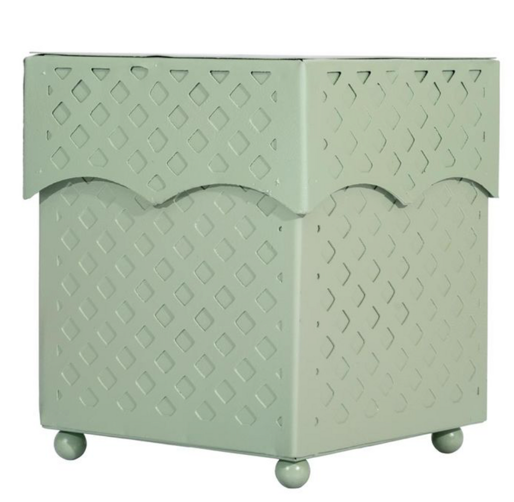 Dark Celadon Lattice Wastepaper Basket & Tissue (3 Options) | Classic Bath Décor