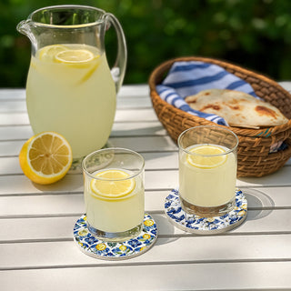 Mediterranean Lemon Ceramic Coasters – Blue Tile & Citrus Designs (4