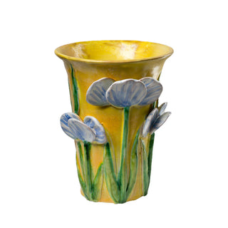 Vase, Med. Yellow W/ Blue Flowers