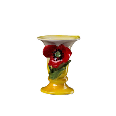 Vase, Small White with Red Poppy Flower