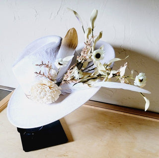 Boho Western Floral Feather Bridal Hat – Statement Wedding Hat