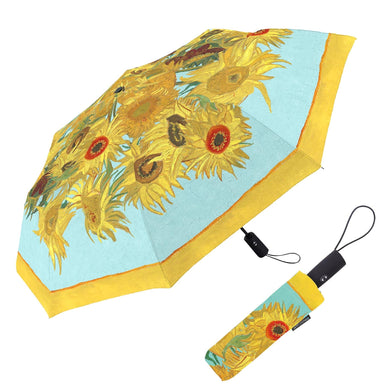 van Gogh Sunflowers Travel Umbrella – Compact, One-Touch Open & Close