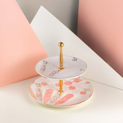 Amal 2-Tier Serving Plate – Pink & Gold Luxury Dessert & Appetizer Stand (7.5” + 10”)