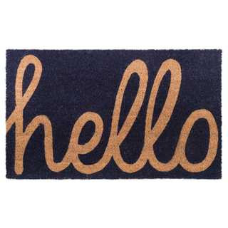 Cursive Hello Dark Blue Natural Coir Doormat