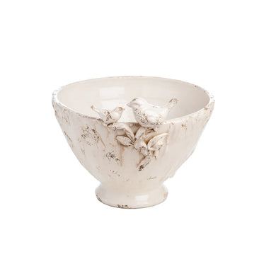 White Ceramic Bowl/Cachepot/Centerpiece with Birds