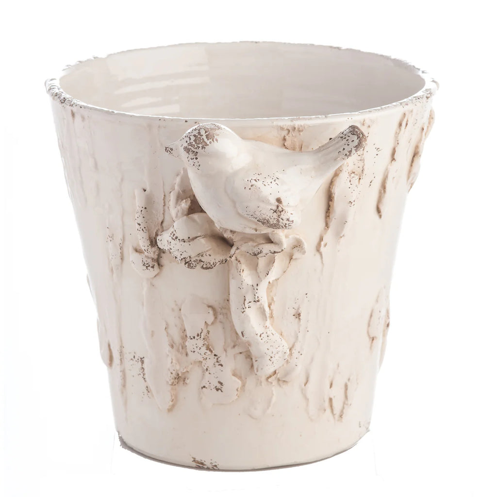 White Ceramic Bowl/Cachepot/Centerpiece with Birds