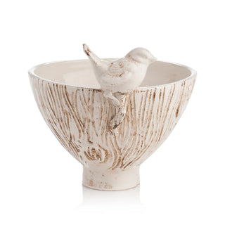 White Ceramic Bowl/Cachepot/Centerpiece with Birds