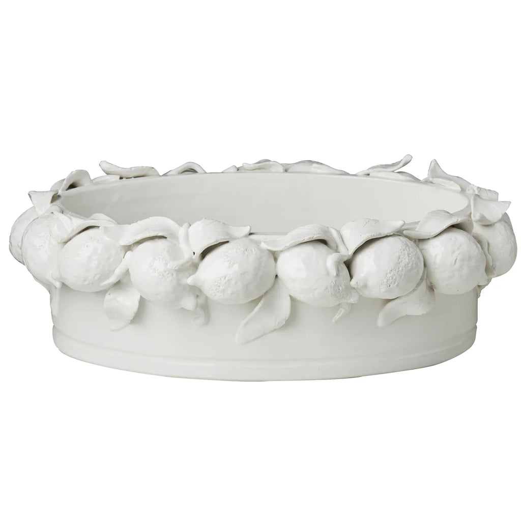 Oval Bowl with Lemons, Yellow/White
