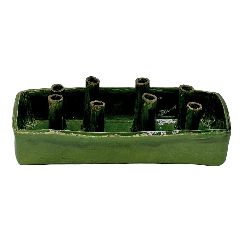 Ceramic Boat Tulipiere, Green/White, 8-Hole/10-Hole