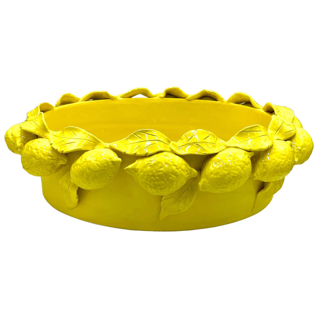 Oval Bowl with Lemons, Yellow/White