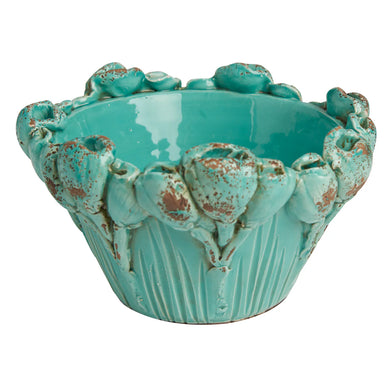 Les Fleur Sea-foam Bowl with Flower Design | Elegant Centerpiece
