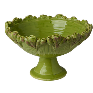 Les Fleur Footed Bowl in Ivory & Green | Handmade Italian Centerpiece