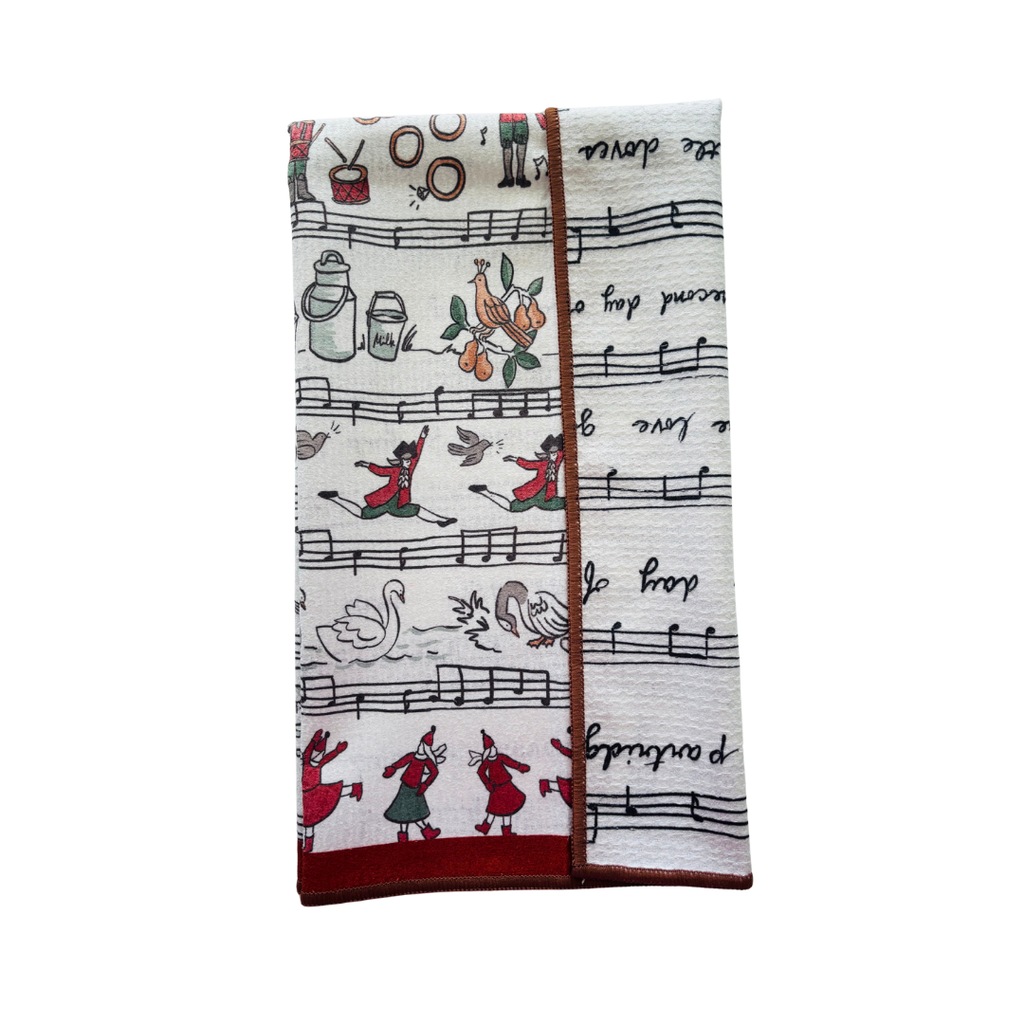 Elegant 12 Days of Christmas Double-Sided Tea Towel