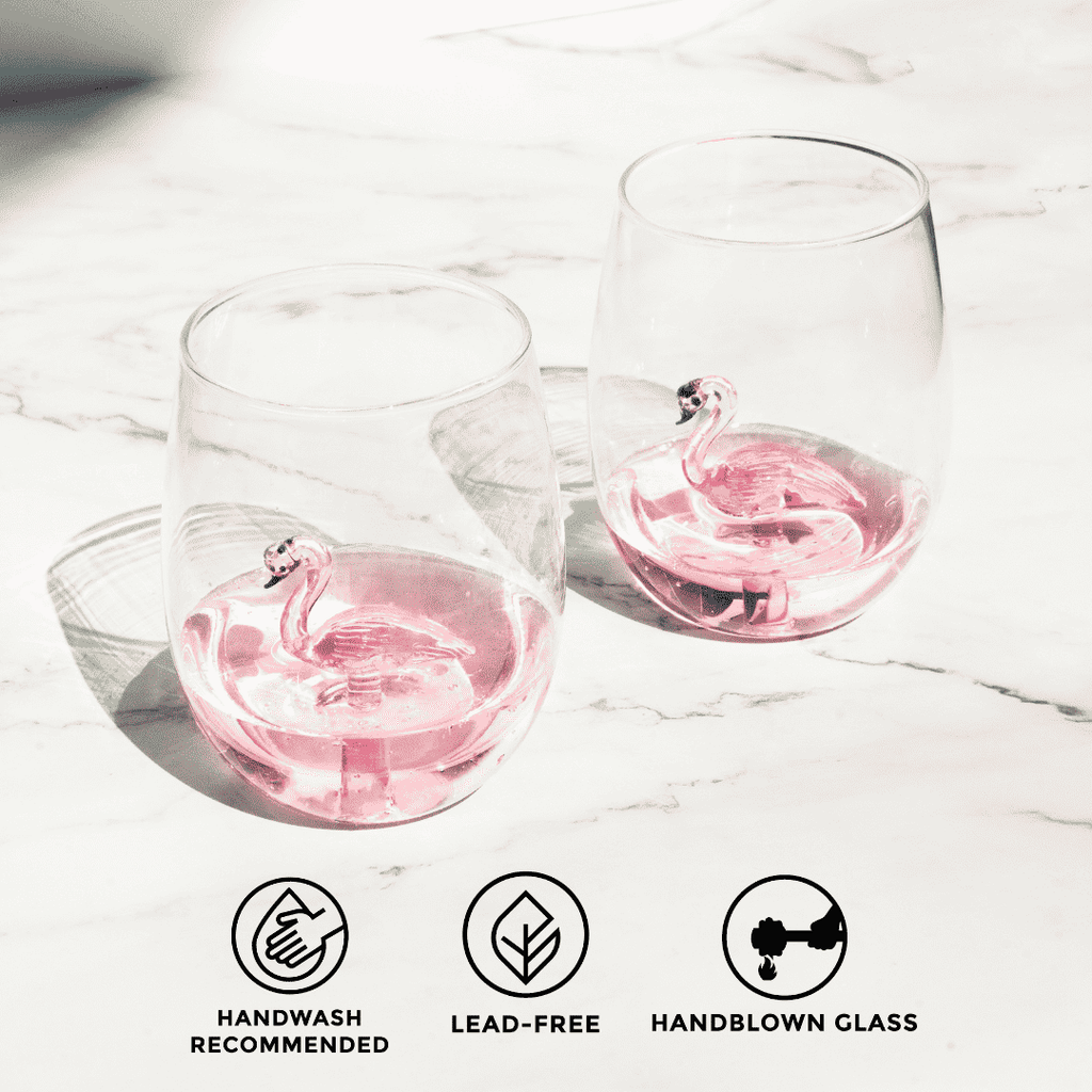 3D Pink Flamingo Stemless Wine Glasses – Set of 2